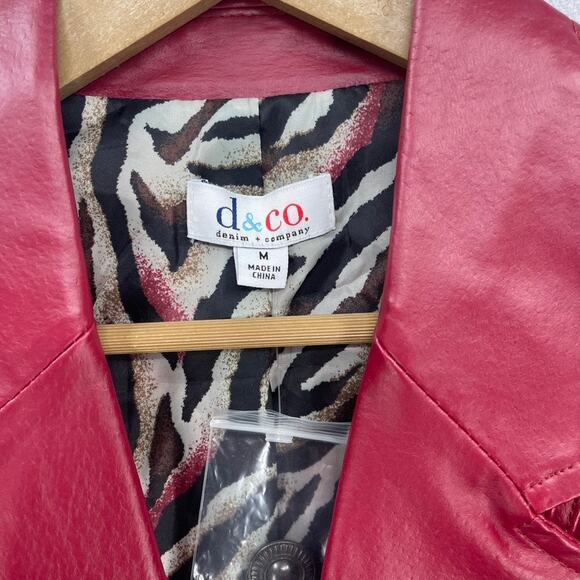 Denim and Co Leather Jacket Medium Cherry Red Burgundy Blazer Boho Western - Picture 2 of 15
